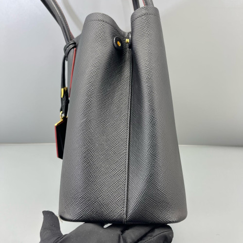 Prada Large Double Bag Saffiano Calfskin Black Red