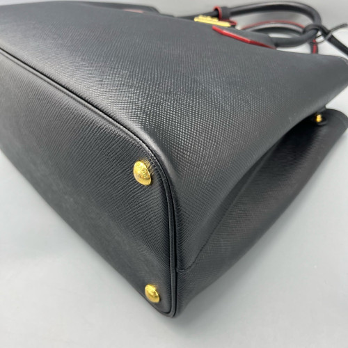 Prada Large Double Bag Saffiano Calfskin Black Red