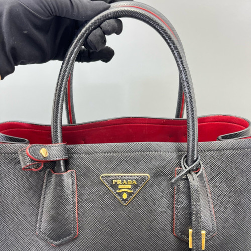 Prada Large Double Bag Saffiano Calfskin Black Red
