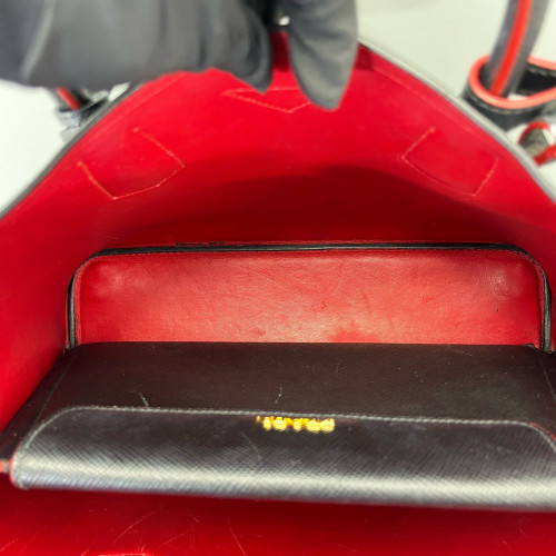 Prada Large Double Bag Saffiano Calfskin Black Red