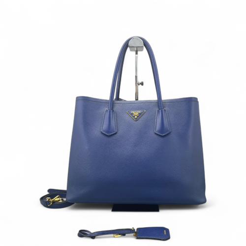 Prada Large Double Bag Saffiano Calfskin Dark Blue