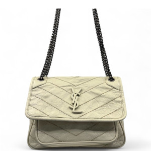 Yves Saint Laurent Baby Niki Chain Pull Up Leather White