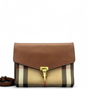 Burberry Small Macken Crossbody Bag Calfskin House Check Tan Beige Khaki