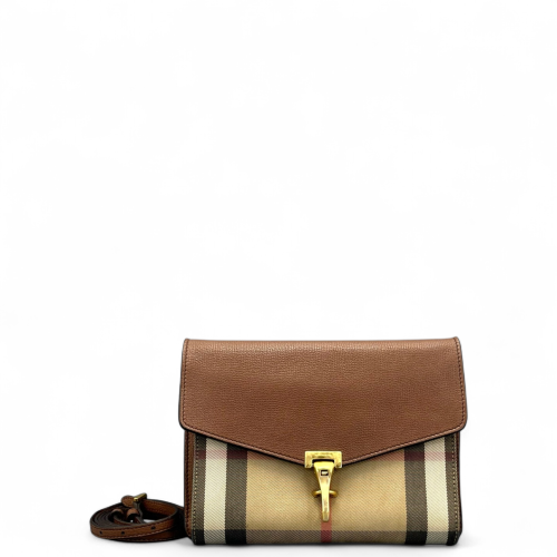 Burberry Small Macken Crossbody Bag Calfskin House Check Tan Beige Khaki