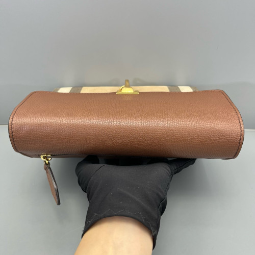 Burberry Small Macken Crossbody Bag Calfskin House Check Tan Beige Khaki