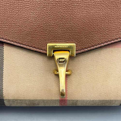 Burberry Small Macken Crossbody Bag Calfskin House Check Tan Beige Khaki