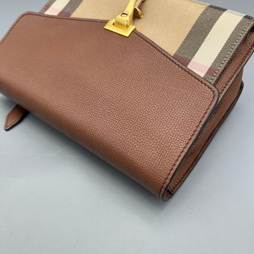 Burberry Small Macken Crossbody Bag Calfskin House Check Tan Beige Khaki