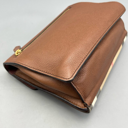 Burberry Small Macken Crossbody Bag Calfskin House Check Tan Beige Khaki