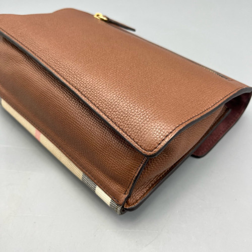 Burberry Small Macken Crossbody Bag Calfskin House Check Tan Beige Khaki