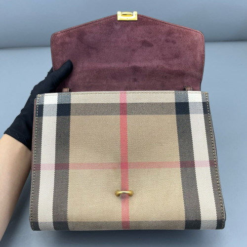 Burberry Small Macken Crossbody Bag Calfskin House Check Tan Beige Khaki
