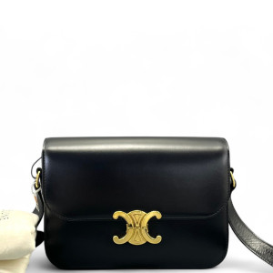 Celine Triomphe Medium Triomphe Shoulder Bag Smooth Calfskin Black