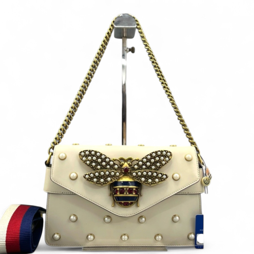 Gucci Pearl Queen Margaret Broadway Shoulder Bag Calfskin White
