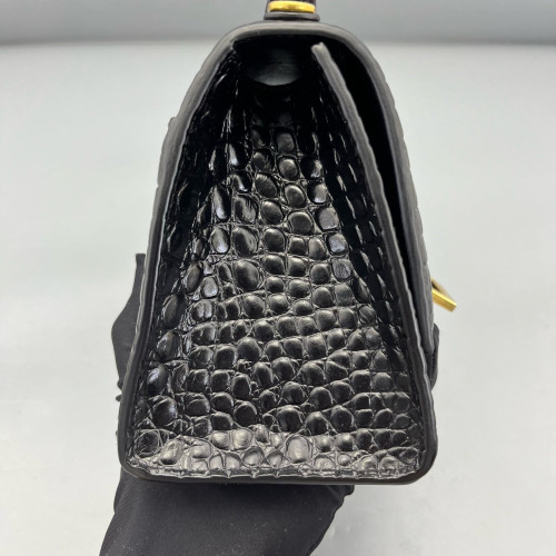 Balenciaga Hourglass Top Handle Small Calfskin Crocodile Embossed Black