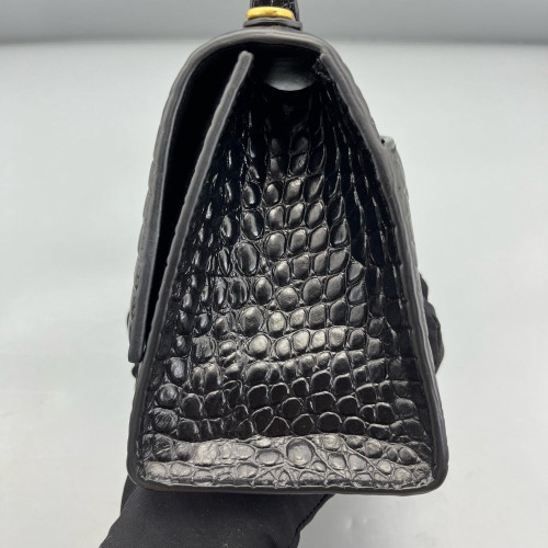 Balenciaga Hourglass Top Handle Small Calfskin Crocodile Embossed Black