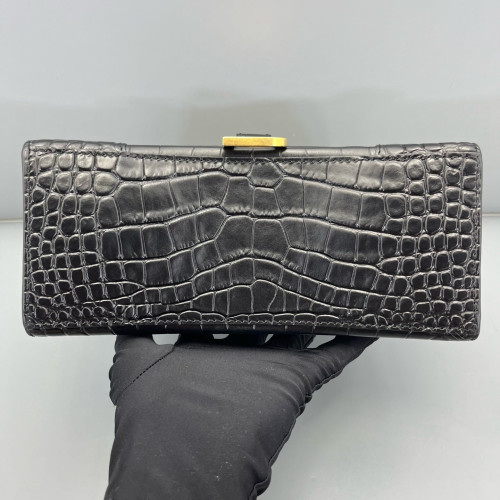 Balenciaga Hourglass Top Handle Small Calfskin Crocodile Embossed Black
