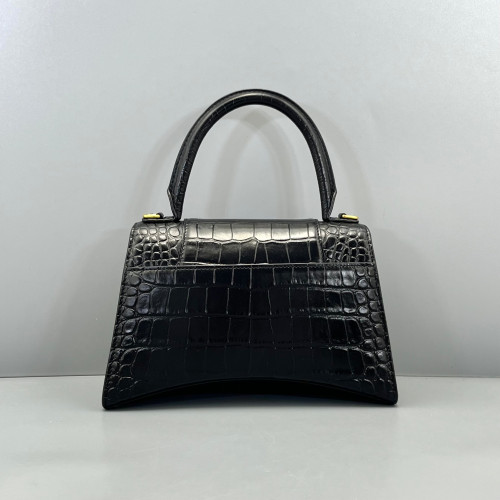 Balenciaga Hourglass Top Handle Small Calfskin Crocodile Embossed Black