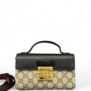 Gucci Mini Padlock Shoulder Bag GG Supreme Monogram Black Beige Gucci Mini Padlock Shoulder Bag GG Supreme Monogram Black Beige