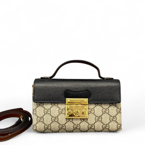 Gucci Mini Padlock Shoulder Bag GG Supreme Monogram Black Beige