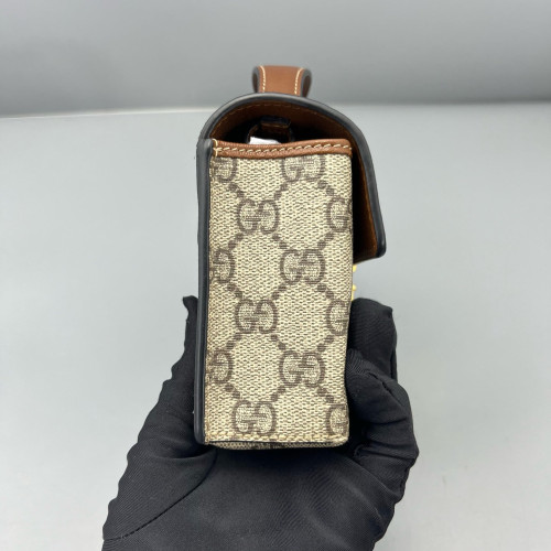 Gucci Mini Padlock Shoulder Bag GG Supreme Monogram Black Beige
