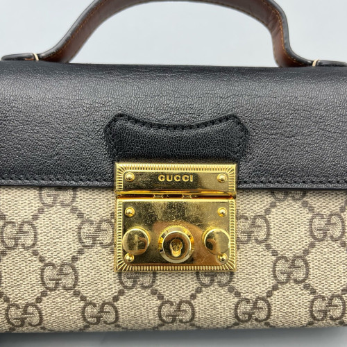 Gucci Mini Padlock Shoulder Bag GG Supreme Monogram Black Beige