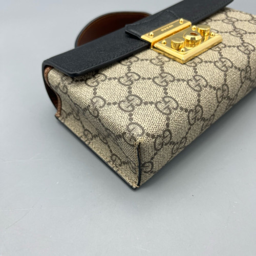 Gucci Mini Padlock Shoulder Bag GG Supreme Monogram Black Beige