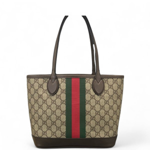 Gucci Ophidia Tote Bag GG Supreme Monogram Beige Ebony Beige Brown
