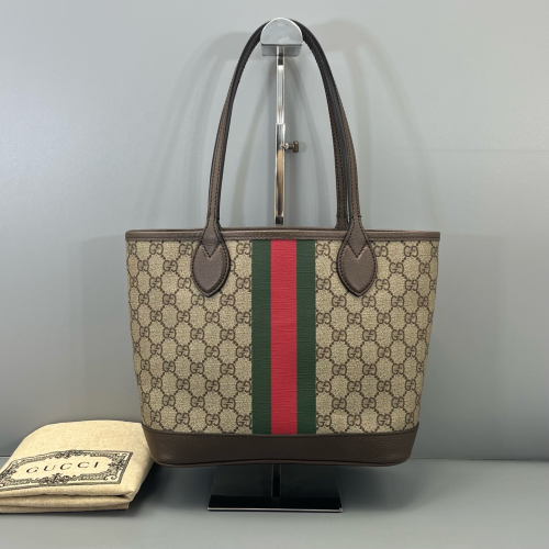 Gucci Ophidia Tote Bag GG Supreme Monogram Beige Ebony Beige Brown