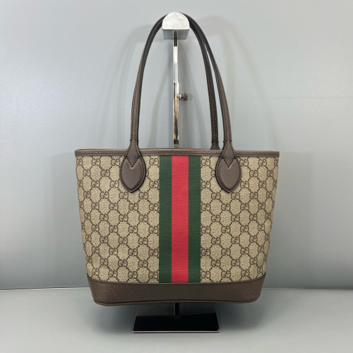 Gucci Ophidia Tote Bag GG Supreme Monogram Beige Ebony Beige Brown