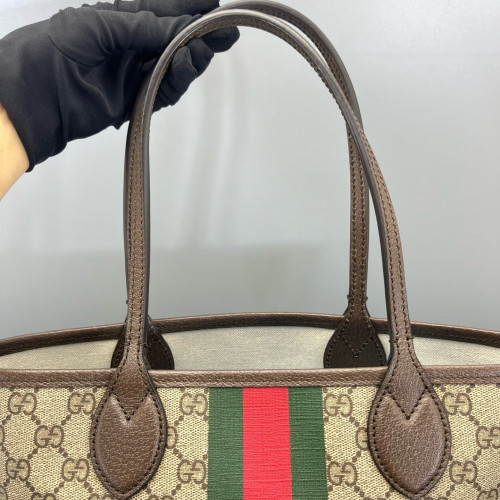 Gucci Ophidia Tote Bag GG Supreme Monogram Beige Ebony Beige Brown