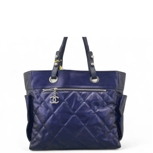 Chanel Quilted Paris-Biarritz Tote GM Nylon Blue