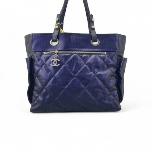 Chanel Quilted Paris-Biarritz Tote GM Nylon Blue