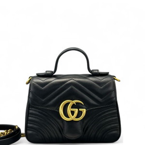 Gucci Matelasse Mini GG Marmont Top Handle Shoulder Bag Calfskin Black