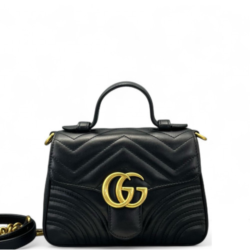 Gucci Matelasse Mini GG Marmont Top Handle Shoulder Bag Calfskin Black
