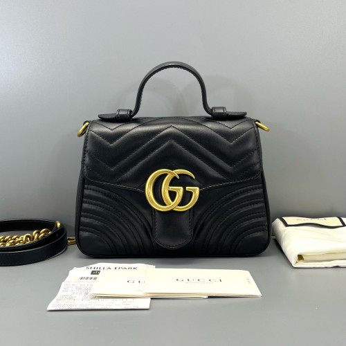 Gucci Matelasse Mini GG Marmont Top Handle Shoulder Bag Calfskin Black