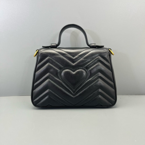 Gucci Matelasse Mini GG Marmont Top Handle Shoulder Bag Calfskin Black