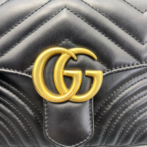 Gucci Matelasse Mini GG Marmont Top Handle Shoulder Bag Calfskin Black