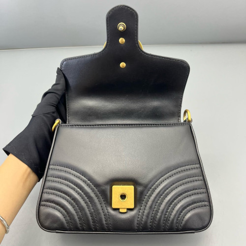 Gucci Matelasse Mini GG Marmont Top Handle Shoulder Bag Calfskin Black