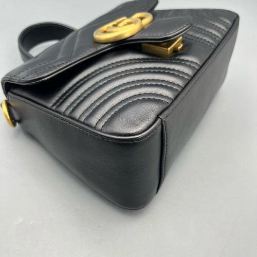 Gucci Matelasse Mini GG Marmont Top Handle Shoulder Bag Calfskin Black