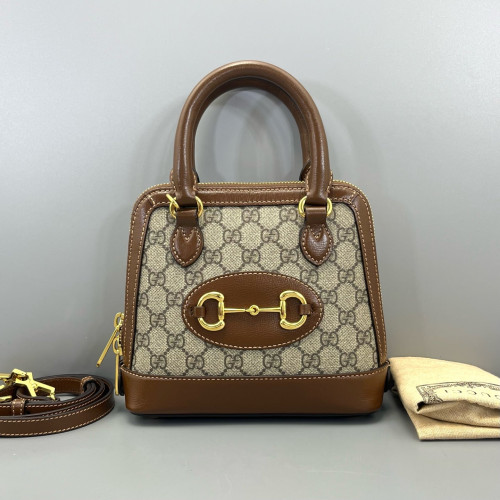Gucci Mini Horsebit 1955 Top Handle GG Supreme Monogram Tan Beige