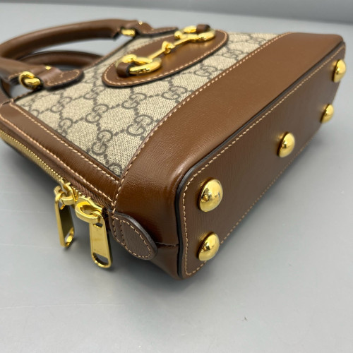 Gucci Mini Horsebit 1955 Top Handle GG Supreme Monogram Tan Beige