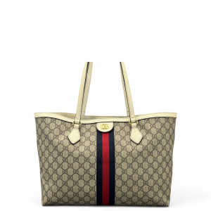 Gucci Ophidia Tote Bag GG Supreme Monogram Brown White Red