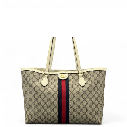 Gucci Ophidia Tote Bag GG Supreme Monogram Brown White Red