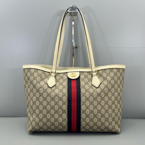 Gucci Ophidia Tote Bag GG Supreme Monogram Brown White Red