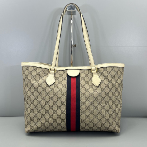 Gucci Ophidia Tote Bag GG Supreme Monogram Brown White Red