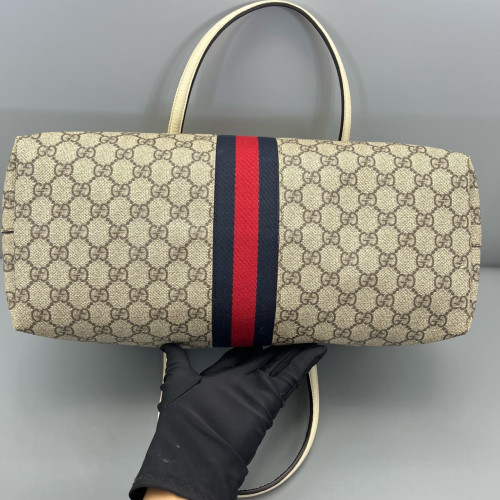 Gucci Ophidia Tote Bag GG Supreme Monogram Brown White Red