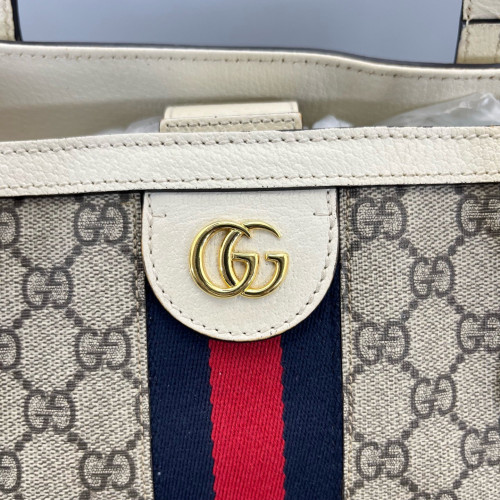 Gucci Ophidia Tote Bag GG Supreme Monogram Brown White Red
