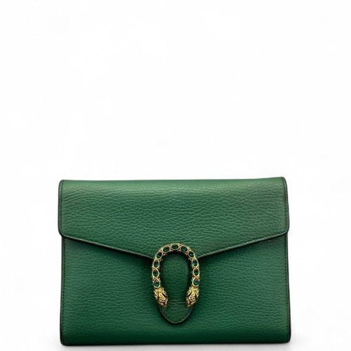 Gucci Mini Dionysus Chain Wallet Grained Calfskin Green