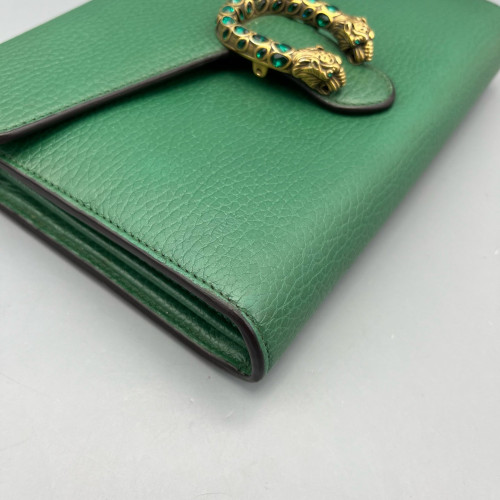 Gucci Mini Dionysus Chain Wallet Grained Calfskin Green