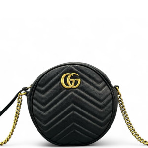 Gucci Matelasse GG Marmont Round Mini Bag Calfskin Black
