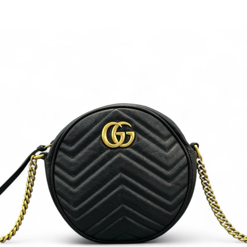 Gucci Matelasse GG Marmont Round Mini Bag Calfskin Black